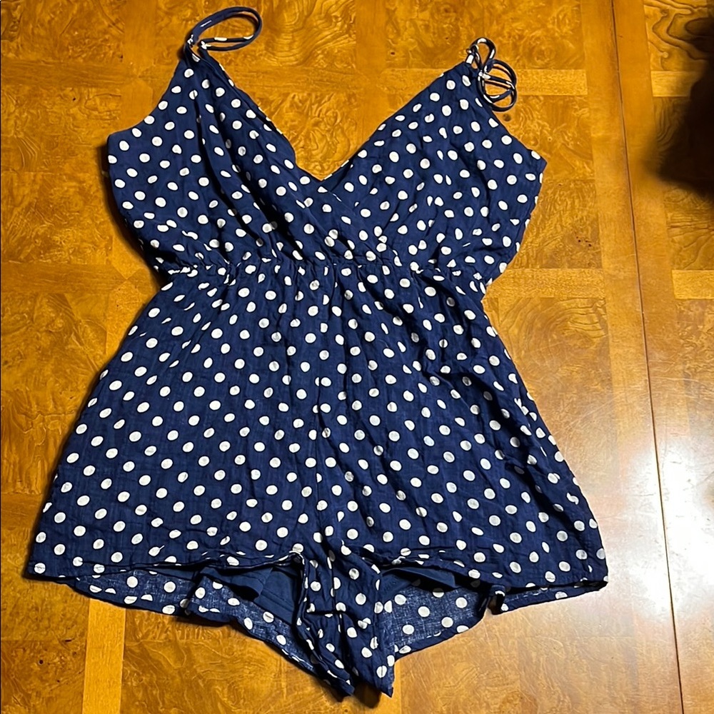 Le Lis Navy and Cream Polka Dot Dress
